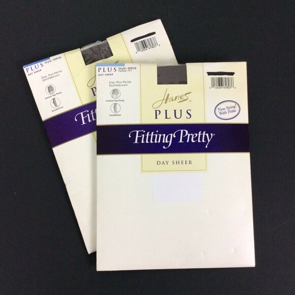 Hanes Plus Fitting Pretty Sheer Pantyhose 2 Pair Plus Petite Brown Control Top - Picture 1 of 4